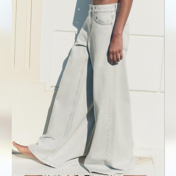 ZARA mid rise palazzo wide jeans grey - Picture 4 of 16